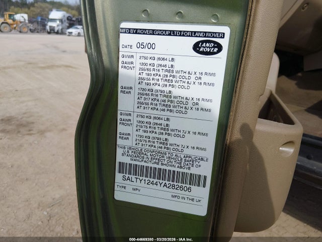 Aukcja sprzedaży 2000 Land Rover Discovery, vin: SALTY1244YA282606, numer aukcji: 44669380