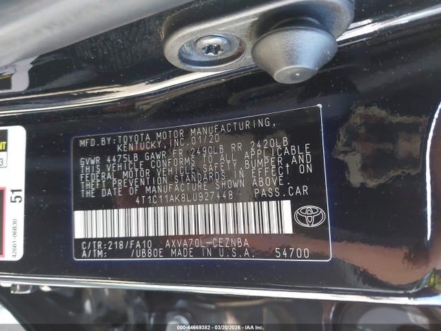 Продаж на аукціоні авто 2020 Toyota Camry Le, vin: 4T1C11AK8LU927448, номер лоту: 44669382