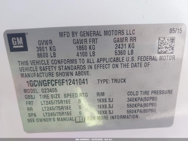Chevrolet Express 2500 Work Van 2015 1GCWGFCF6F1241041 Image 9