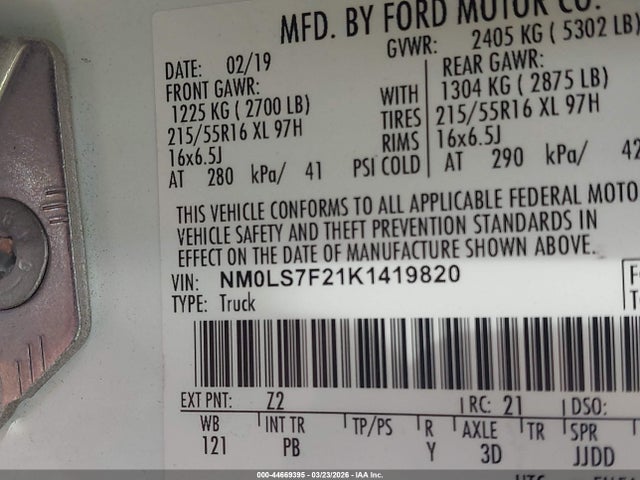 Продажа на аукционе авто 2019 Ford Transit Connect Xlt, vin: NM0LS7F21K1419820, номер лота: 44669395
