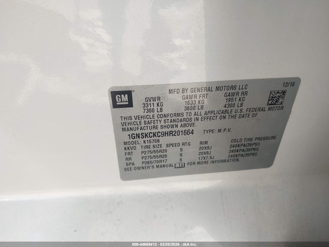 1GNSKCKC9HR201664 Chevrolet Tahoe Premier