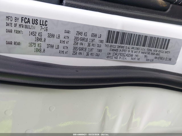 Продажа на аукционе авто 2016 Jeep Grand Cherokee Limited, vin: 1C4RJFBG9GC492540, номер лота: 44669421