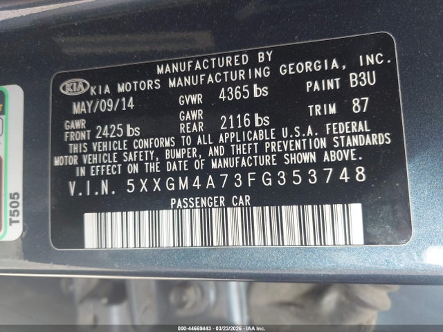 Продаж на аукціоні авто 2015 Kia Optima Lx, vin: 5XXGM4A73FG353748, номер лоту: 44669443