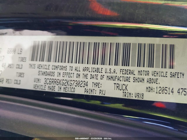 Aukcja sprzedaży 2019 Ram 1500 Classic Tradesman  4x2 5'7 Box, vin: 3C6RR6KG2KG730234, numer aukcji: 44669457
