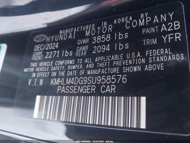 44669468 :رقم المزاد ، KMHLM4DG9SU958576 vin ، 2025 Hyundai Elantra Sel Sport مزاد بيع