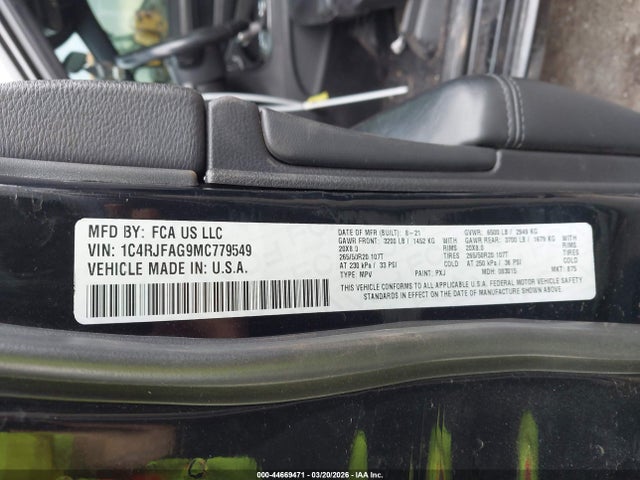 2021 Jeep Grand Cherokee Laredo X 4x4 მანქანა იყიდება აუქციონზე, vin: 1C4RJFAG9MC779549, აუქციონის ნომერი: 44669471