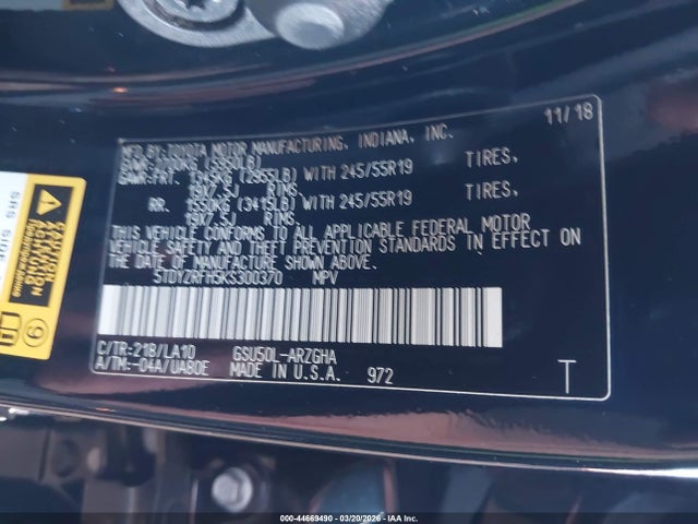 5TDYZRFH5KS300370 Toyota Highlander Limited