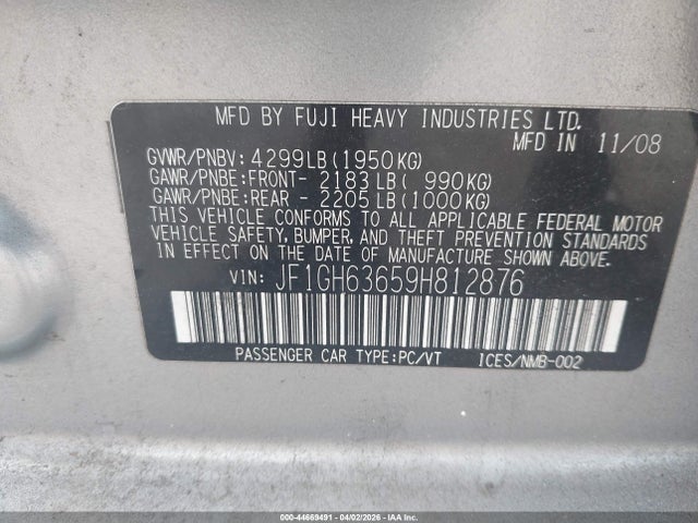 Продажа на аукционе авто 2009 Subaru Impreza Outback Sport, vin: JF1GH63659H812876, номер лота: 44669491