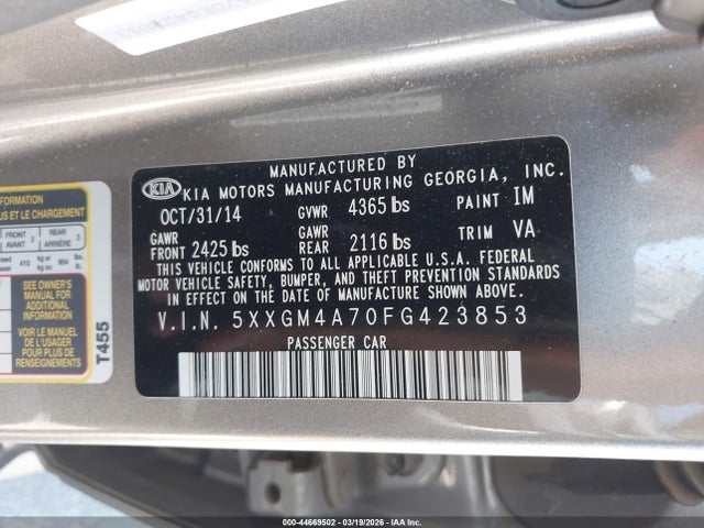 5XXGM4A70FG423853 KIA Optima Lx