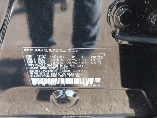 3CZRU5H37KG704812 Honda HR-V LX