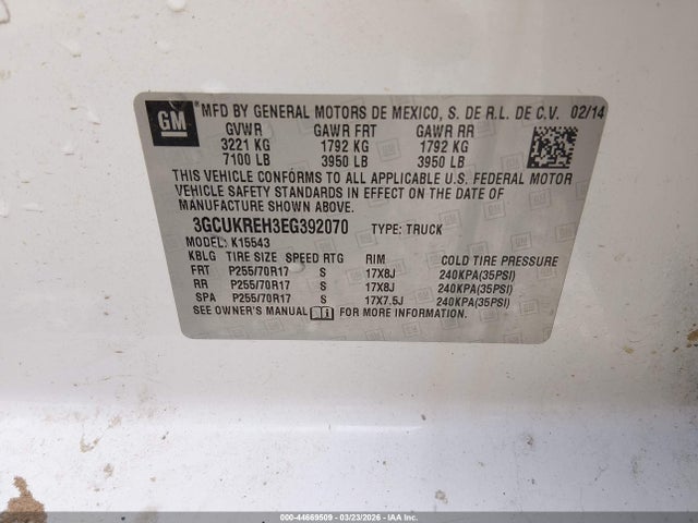3GCUKREH3EG392070 Chevrolet Silverado 1500 1lt