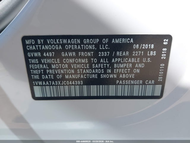 1VWAA7A3XJC044393 Volkswagen Passat 2.0t R-line/2.0t S