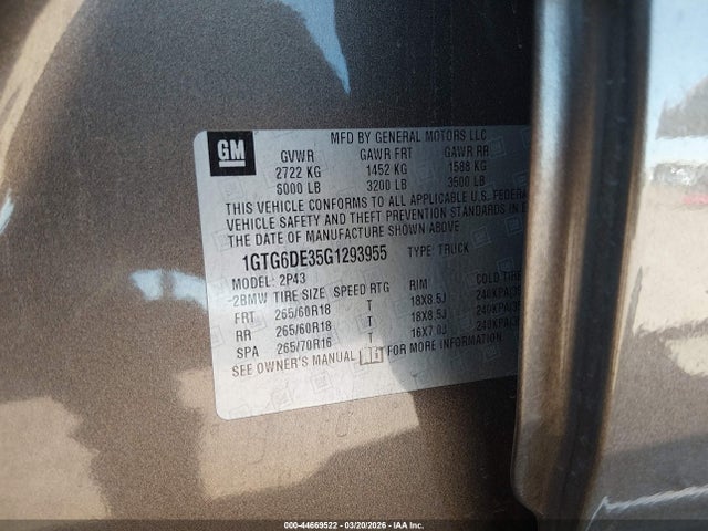 1GTG6DE35G1293955 GMC CANYON SLT