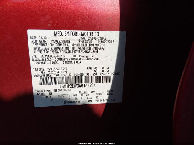 2010 FORD TAURUS 1FAHP2EW3AG168284 Photo 8