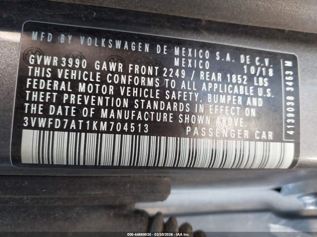 44669530 :رقم المزاد ، 3VWFD7AT1KM704513 vin ، 2019 Volkswagen Beetle 2.0t Final Edition Se/2.0t Final Edition Sel/2.0t S مزاد بيع