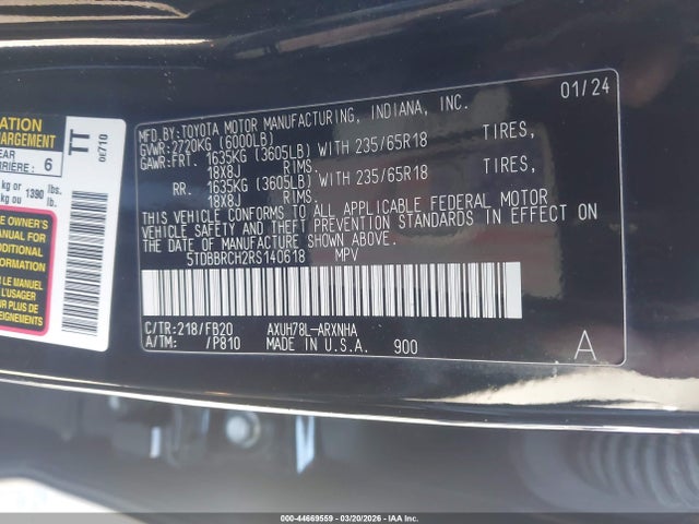 Toyota Highlander Hybrid Le 2024 5TDBBRCH2RS140618 Image 9