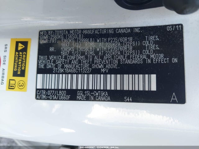 Aukcja sprzedaży 2011 Lexus Rx 350, vin: 2T2BK1BA6BC113227, numer aukcji: 44669567