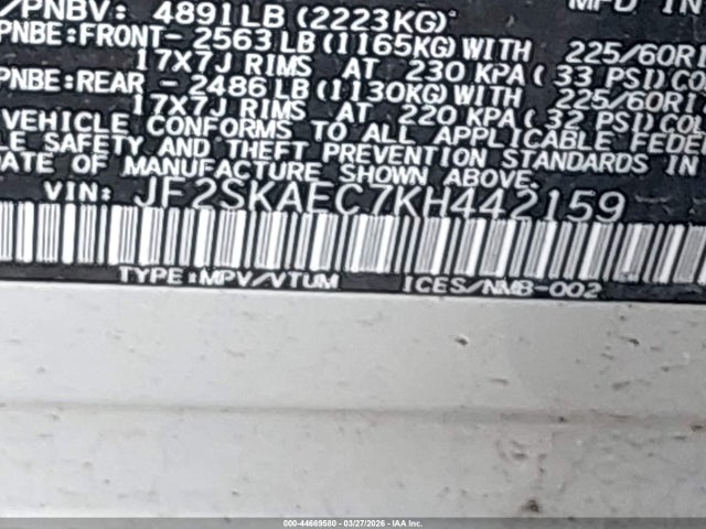 Продажа на аукционе авто 2019 Subaru Forester Premium, vin: JF2SKAEC7KH442159, номер лота: 44669580