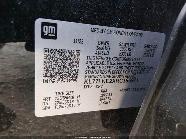 Продажа на аукционе авто 2024 Chevrolet Trax Fwd Activ, vin: KL77LKE2XRC166921, номер лота: 44669581
