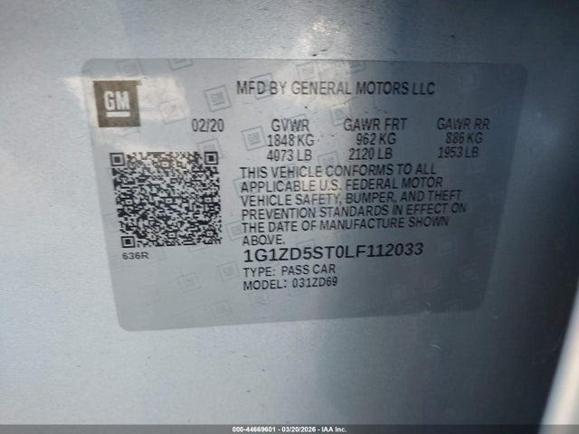 1G1ZD5ST0LF112033 Chevrolet Malibu Fwd Lt