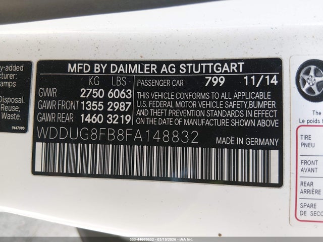 44669602 :رقم المزاد ، WDDUG8FB8FA148832 vin ، 2015 Mercedes-benz S 550 4matic مزاد بيع