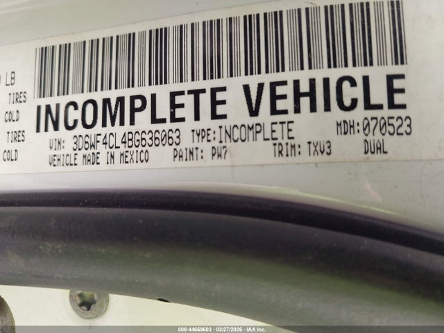 Продажа на аукционе авто 2011 Ram Ram 3500 Hd Chassis St/slt/laramie, vin: 3D6WF4CL4BG636063, номер лота: 44669603