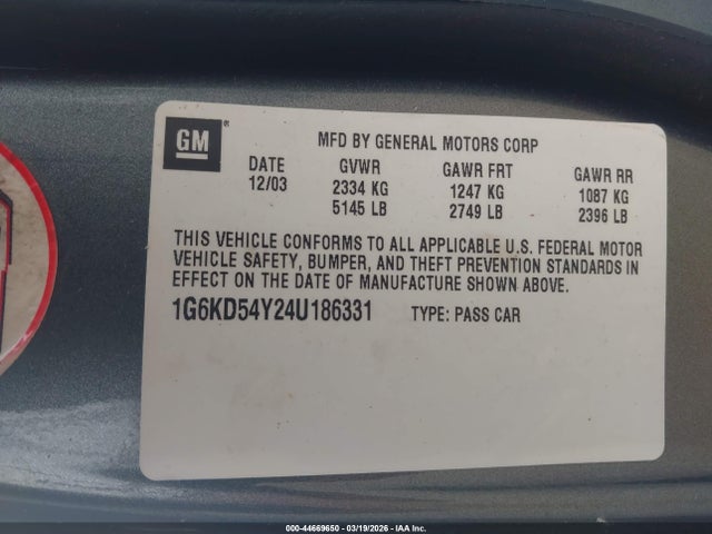 2004 CADILLAC DEVILLE 1G6KD54Y24U186331 Photo 8