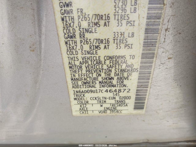 2007 NISSAN FRONTIER 1N6AD09U17C464872 Photo 8