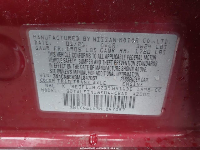 Nissan Versa Sv Xtronic Cvt 2021 3N1CN8EV3ML847057 Image 9