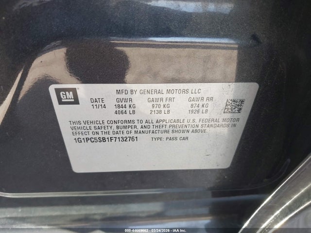 1G1PC5SB1F7132761 Chevrolet Cruze 1lt Auto