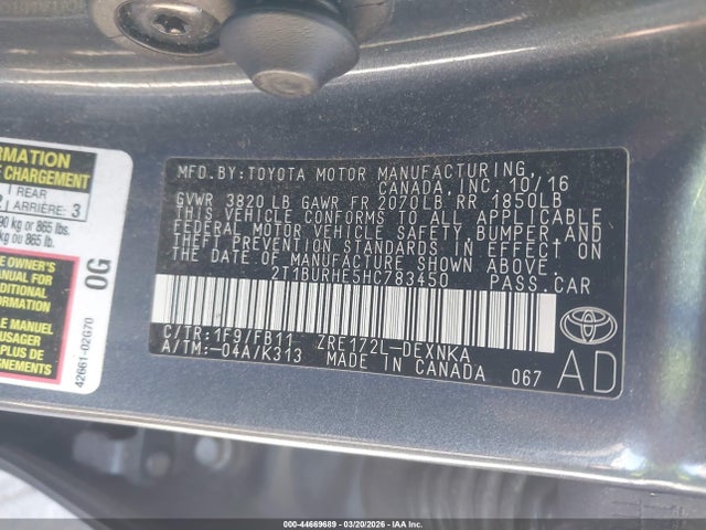 Toyota COROLLA LE 2017 2T1BURHE5HC783450 Image 9