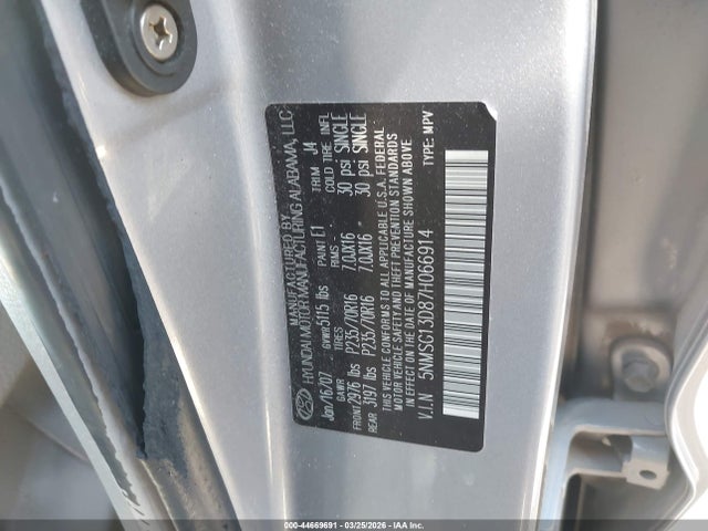 Aukcja sprzedaży 2007 Hyundai Santa Fe Gls, vin: 5NMSG13D87H066914, numer aukcji: 44669691