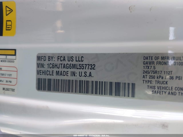 2021 JEEP GLADIATOR 1C6HJTAG6ML557732 Photo 8