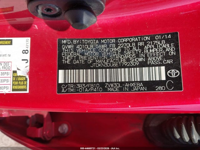 JTDKN3DU6E1792309 Toyota Prius Two