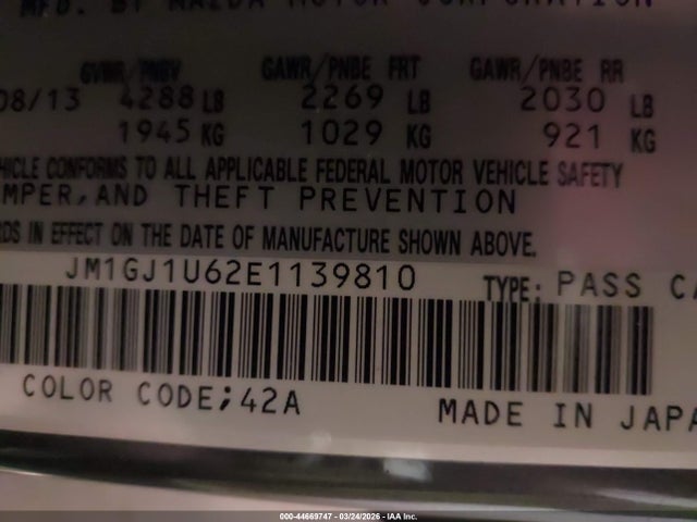 Продаж на аукціоні авто 2014 Mazda Mazda6 I Sport, vin: JM1GJ1U62E1139810, номер лоту: 44669747