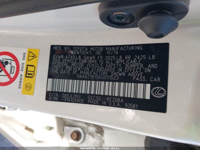 Продаж на аукціоні авто 2019 Lexus Es 350, vin: 58ABZ1B15KU011523, номер лоту: 44669760