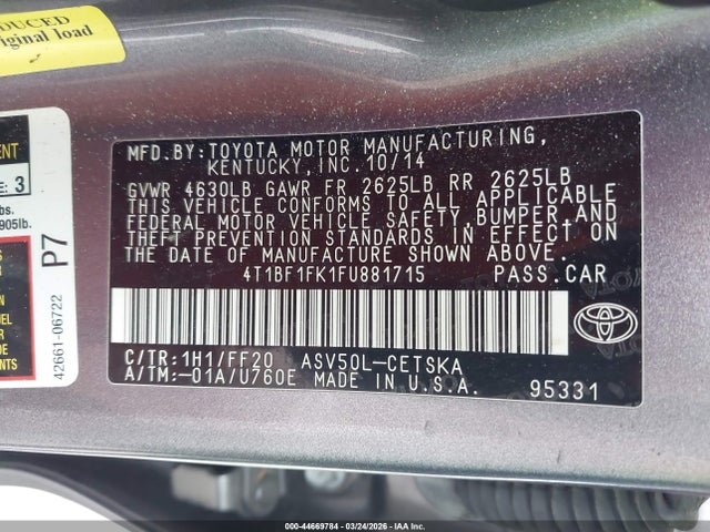 Toyota CAMRY SE 2015 4T1BF1FK1FU881715 Image 9