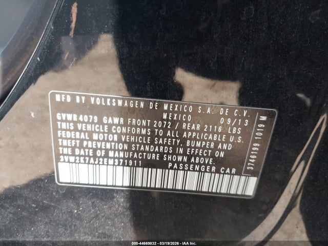 Aukcja sprzedaży 2014 Volkswagen Jetta 2.0l S, vin: 3VW2K7AJ2EM371911, numer aukcji: 44669832