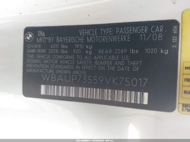 Продаж на аукціоні авто 2009 Bmw 128i, vin: WBAUP73559VK75017, номер лоту: 44669874