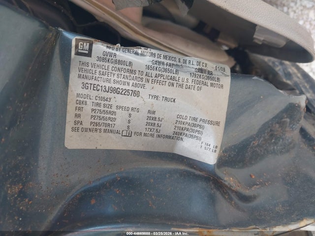 44669888 :رقم المزاد ، 3GTEC13J98G225760 vin ، 2008 Gmc Sierra 1500 Sle1 مزاد بيع