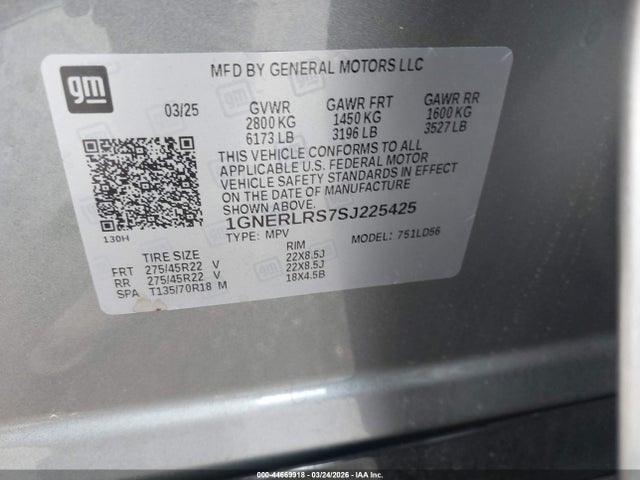 Aukcja sprzedaży 2025 Chevrolet Traverse Fwd Rs, vin: 1GNERLRS7SJ225425, numer aukcji: 44669918
