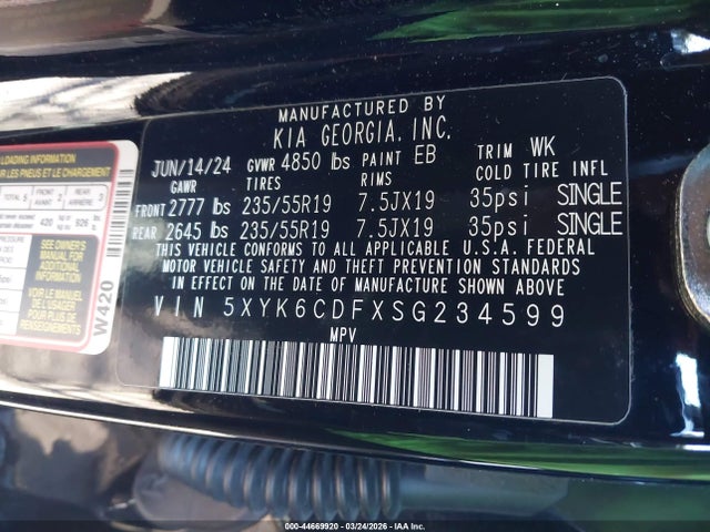 2025 Kia Sportage X-line მანქანა იყიდება აუქციონზე, vin: 5XYK6CDFXSG234599, აუქციონის ნომერი: 44669920