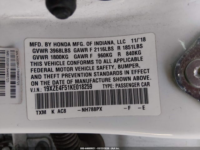 19XZE4F51KE018259 Honda INSIGHT EX