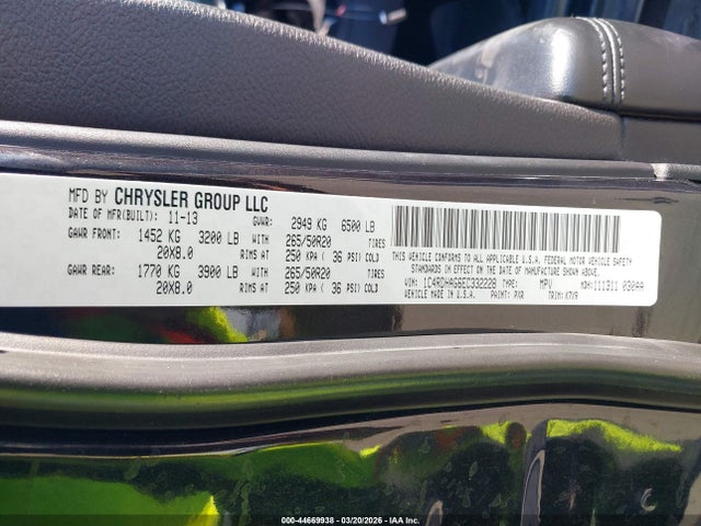 1C4RDHAG6EC332228 Dodge Durango Sxt