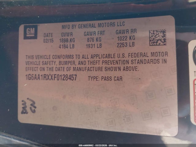 2015 Cadillac Ats Standard მანქანა იყიდება აუქციონზე, vin: 1G6AA1RXXF0128457, აუქციონის ნომერი: 44669962