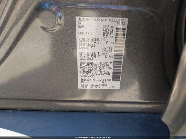 5N1AT2MT7FC771148 Nissan Rogue Sl