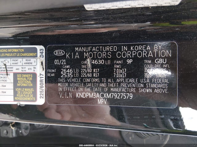 KNDPM3ACXM7927579 KIA Sportage Lx