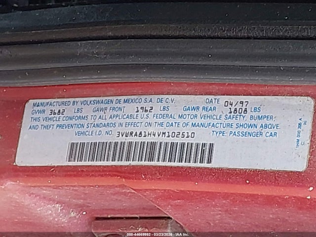 44669992 :رقم المزاد ، 3VWRA81H4VM102510 vin ، 1997 Volkswagen Jetta Gl مزاد بيع