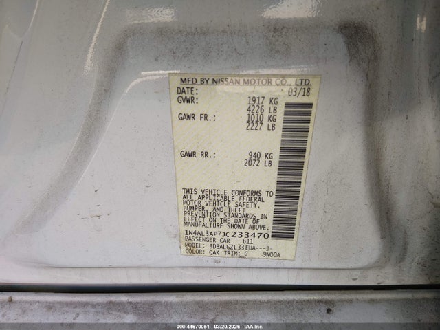 Aukcja sprzedaży 2018 Nissan Altima 2.5 S, vin: 1N4AL3AP7JC233470, numer aukcji: 44670051