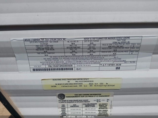 Продаж на аукціоні авто 2022 Gulf Stream Kingsport 197bh, vin: 1NL1G2212NG003539, номер лоту: 44670066